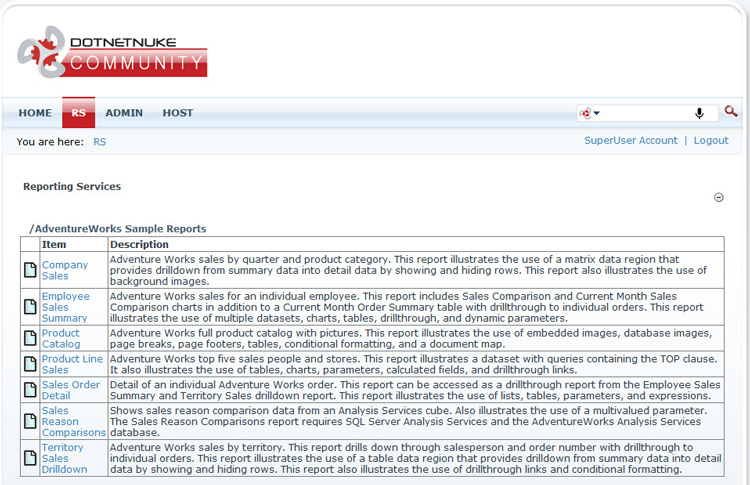Viewing SSRS report within DNN